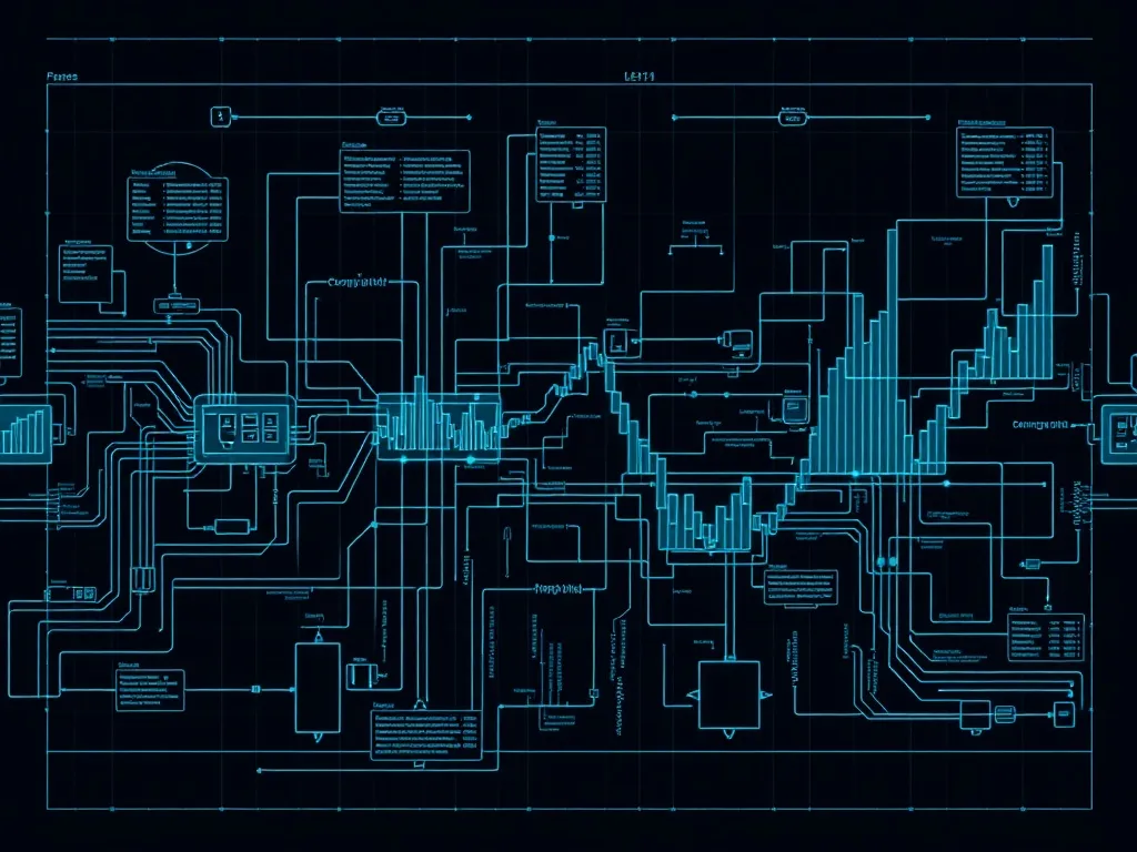 Abstract blueprint of a financial system, technical lines, d